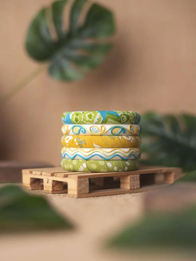 Indira Handmade Floral Threadwork Bangles - Pastel Green Yellow